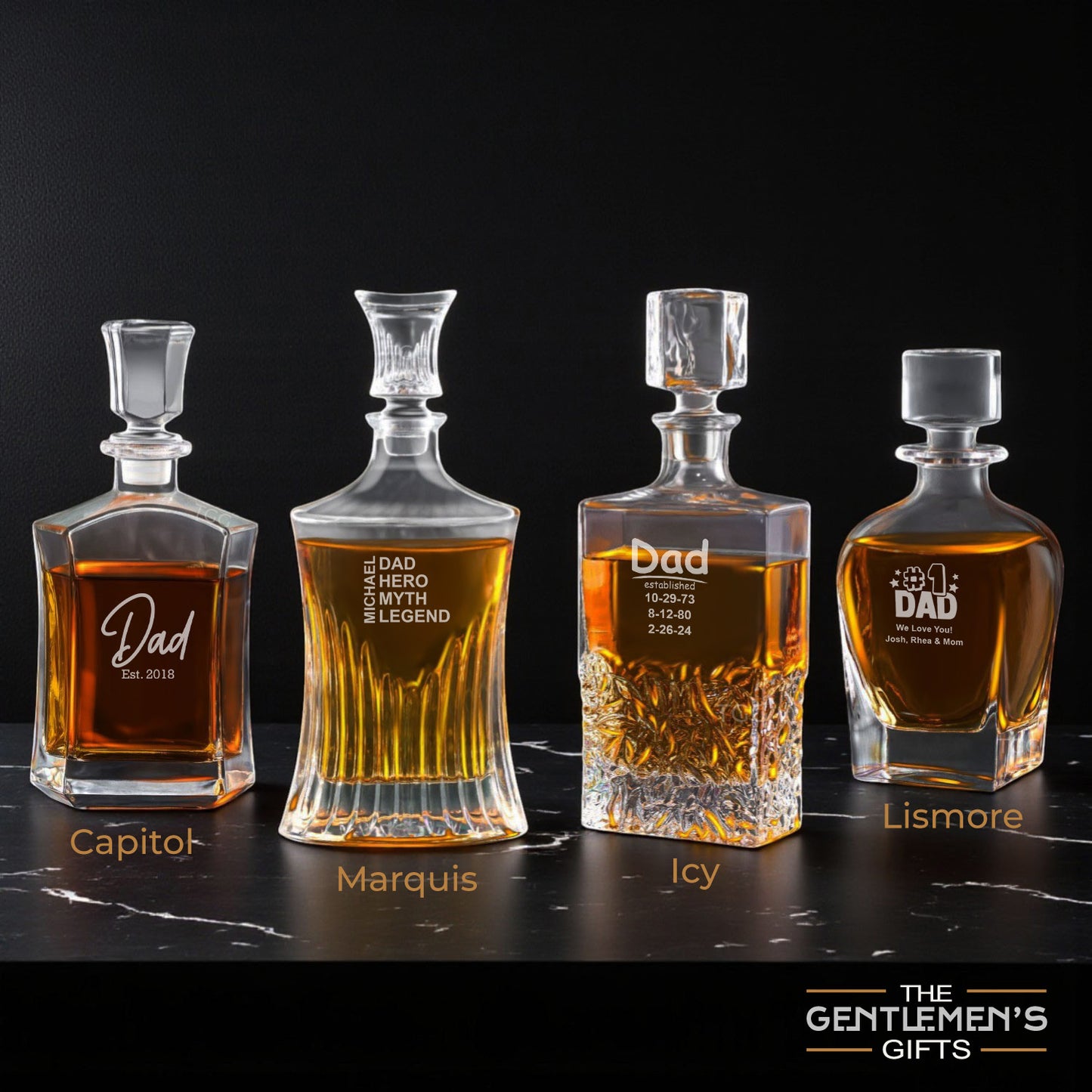 Dad Personalized Whiskey Decanter with Whiskey Rocks Glasses Set - 3pc