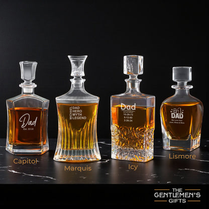 Dad Personalized Whiskey Decanter with Whiskey Rocks Glasses Set - 3pc