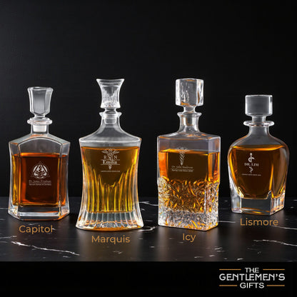 Medical Professionals Personalized Whiskey Decanter with Whiskey Rocks Glasses Set - 3pc