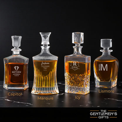 Groomsmen Personalized Whiskey Decanter with Whiskey Rocks Glasses Set - 3pc