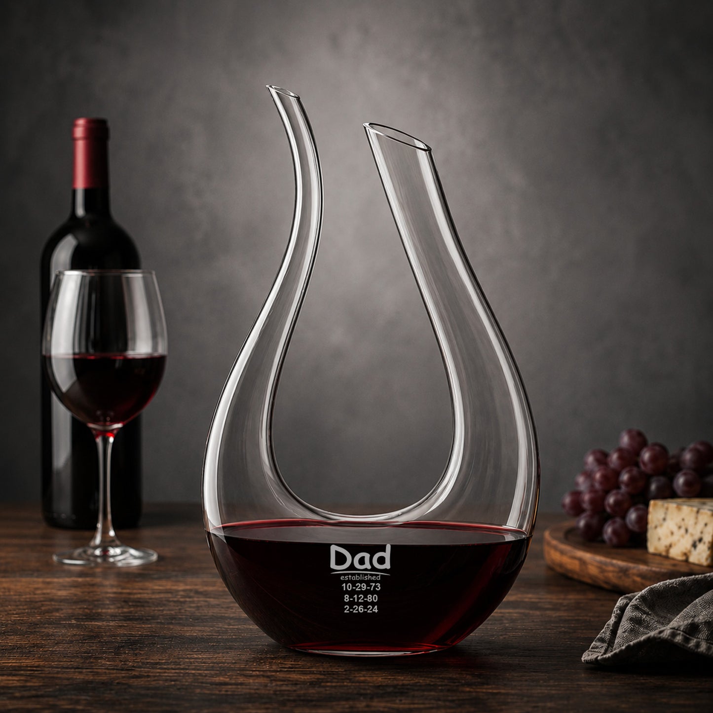 Dad Personalized Harp Wine Decanter With Wine Glass Set