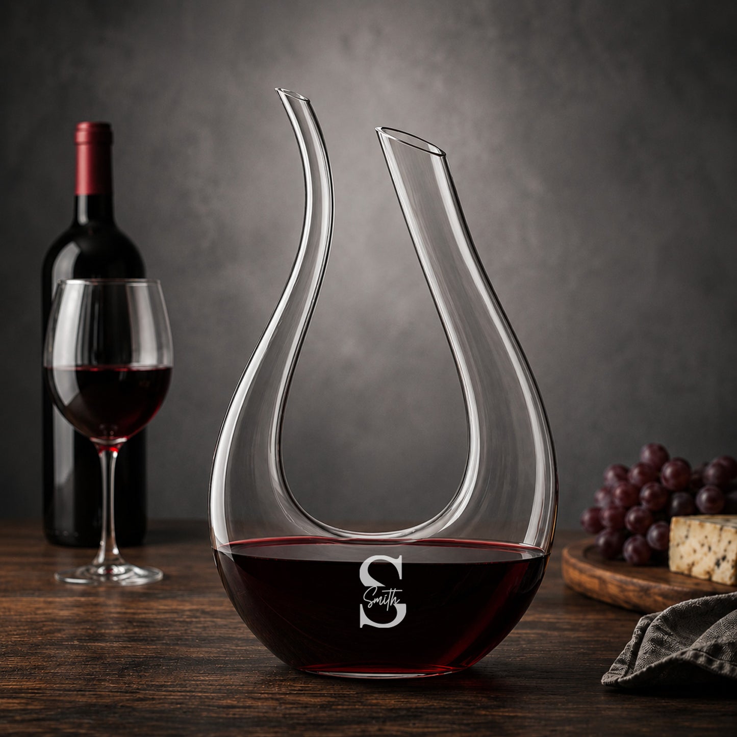 Monogram Personalized Harp Wine Decanter and Stemless Wine Glass Set