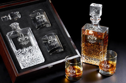 Fleur De Lis Personalized Icy Whiskey Decanter with Glasses Gift Set
