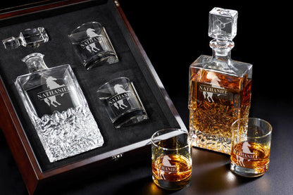 Equestrian Horse Personalized Icy Whiskey Decanter with Glasses Gift Set