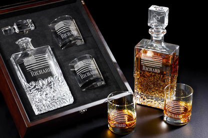 Patriotic Military Personalized Icy Whiskey Decanter with Glasses Gift Set