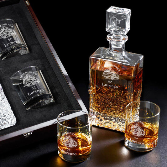 Firefighter Personalized Icy Whiskey Decanter with Glasses Gift Set
