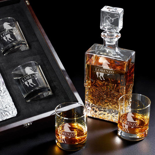 Equestrian Horse Personalized Icy Whiskey Decanter with Glasses Gift Set
