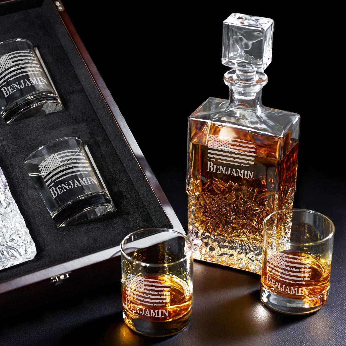 Patriotic Military Personalized Icy Whiskey Decanter with Glasses Gift Set