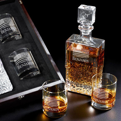 Patriotic Military Personalized Icy Whiskey Decanter with Glasses Gift Set