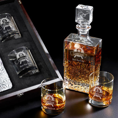 Pool Billiard Eight-Ball Personalized Icy Whiskey Decanter with Glasses Gift Set