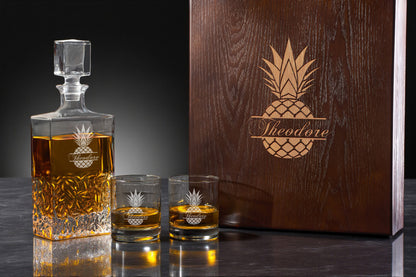 Pineapple Personalized Icy Whiskey Decanter with Glasses Gift Set