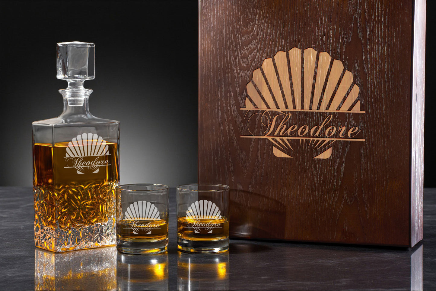 Seashell Personalized Icy Whiskey Decanter with Glasses Gift Set