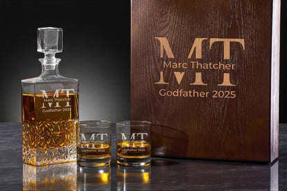 Monogram Personalized Icy Whiskey Decanter with Glasses Gift Set
