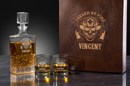 Firefighter Personalized Icy Whiskey Decanter with Glasses Gift Set