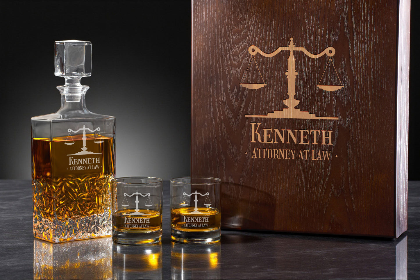 Lawyer Personalized Icy Whiskey Decanter with Glasses Gift Set