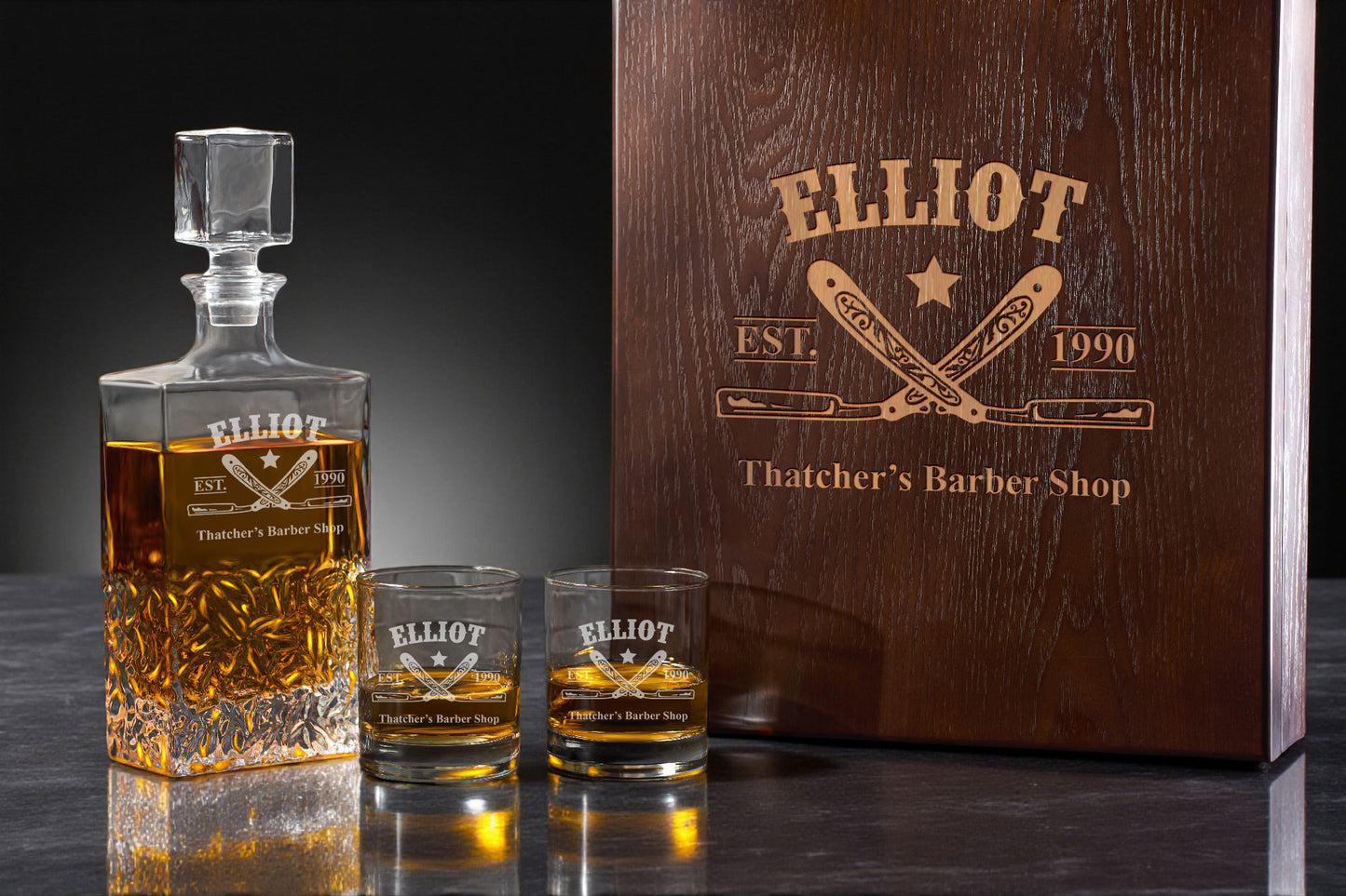 Barber Personalized Icy Whiskey Decanter with Glasses Gift Set