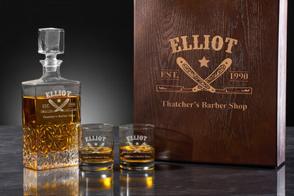 Barber Personalized Icy Whiskey Decanter with Glasses Gift Set