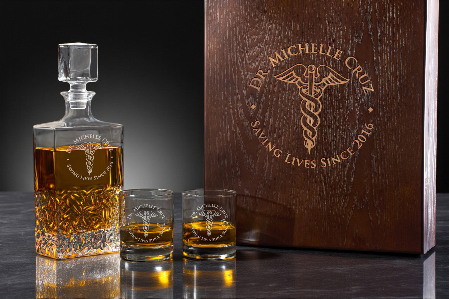 Medical Professionals Personalized Icy Whiskey Decanter with Glasses Gift Set