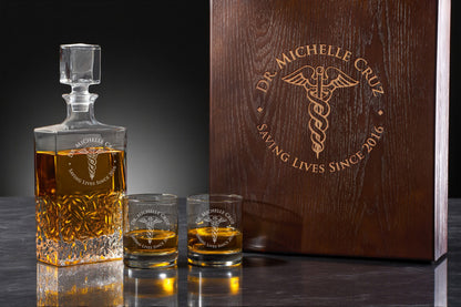 Medical Professionals Personalized Icy Whiskey Decanter with Glasses Gift Set
