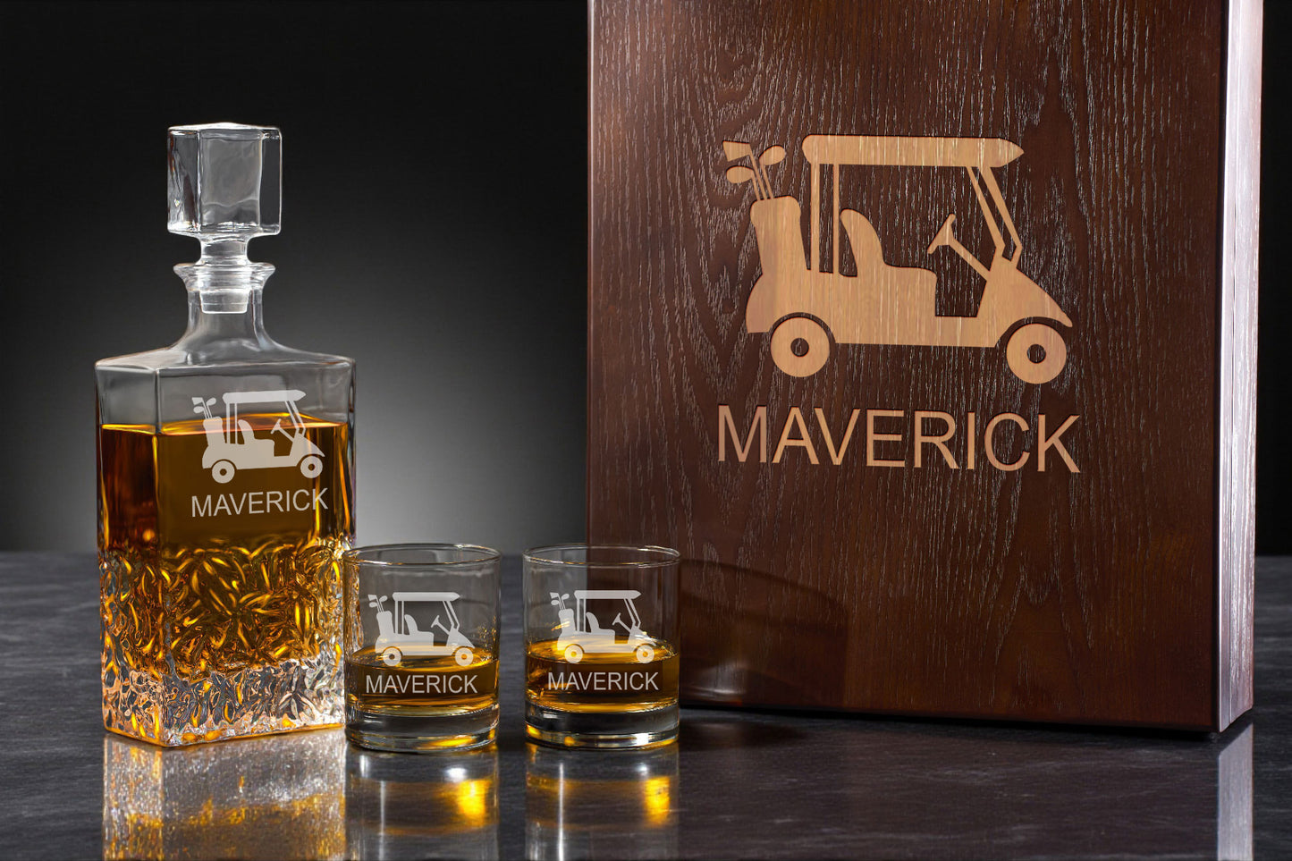 Golf Personalized Icy Whiskey Decanter with Glasses Gift Set