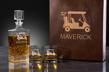 Golf Personalized Icy Whiskey Decanter with Glasses Gift Set