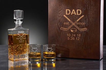 Hockey Personalized Icy Whiskey Decanter with Glasses Gift Set