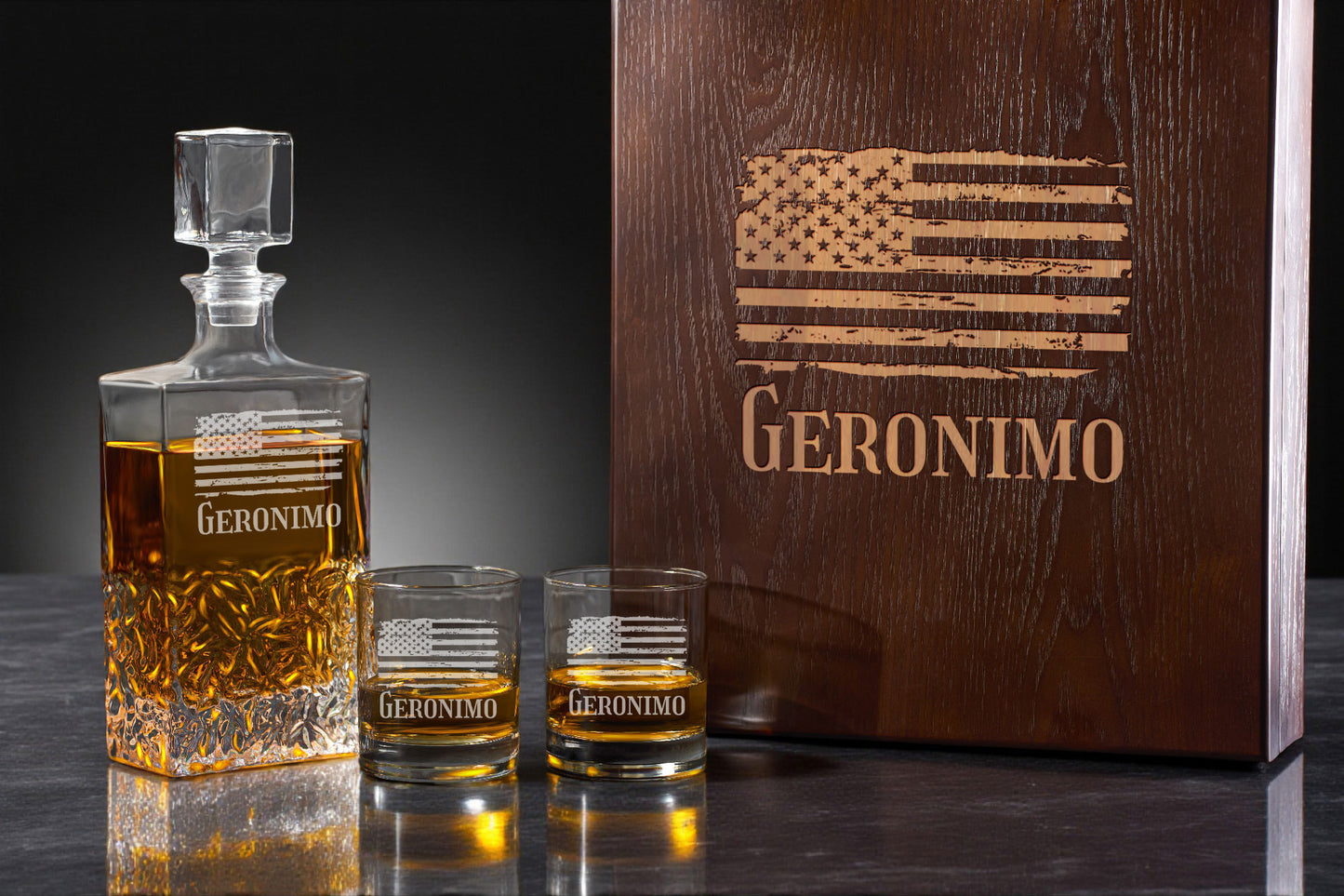 Patriotic Military Personalized Icy Whiskey Decanter with Glasses Gift Set