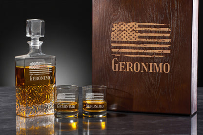 Patriotic Military Personalized Icy Whiskey Decanter with Glasses Gift Set