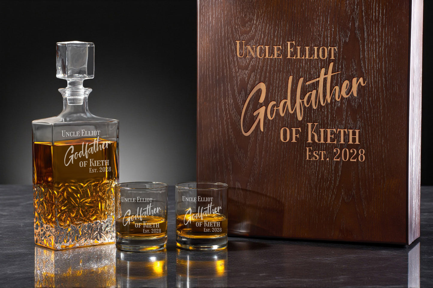 Godfather Personalized Icy Whiskey Decanter with Glasses Gift Set
