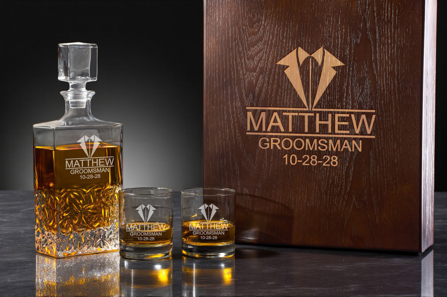 Groomsmen Personalized Icy Whiskey Decanter with Glasses Gift Set