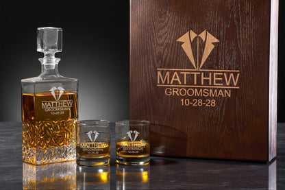 Groomsmen Personalized Icy Whiskey Decanter with Glasses Gift Set