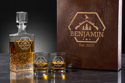 Hunting Personalized Icy Whiskey Decanter with Glasses Gift Set