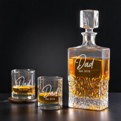 Dad Personalized Whiskey Decanter with Whiskey Rocks Glasses Set - 3pc