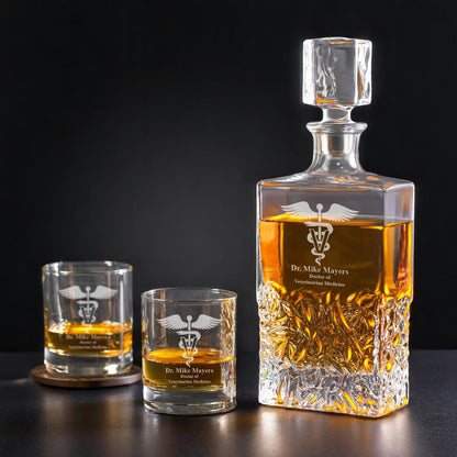 Medical Professionals Personalized Icy Whiskey Decanter with Glasses Gift Set