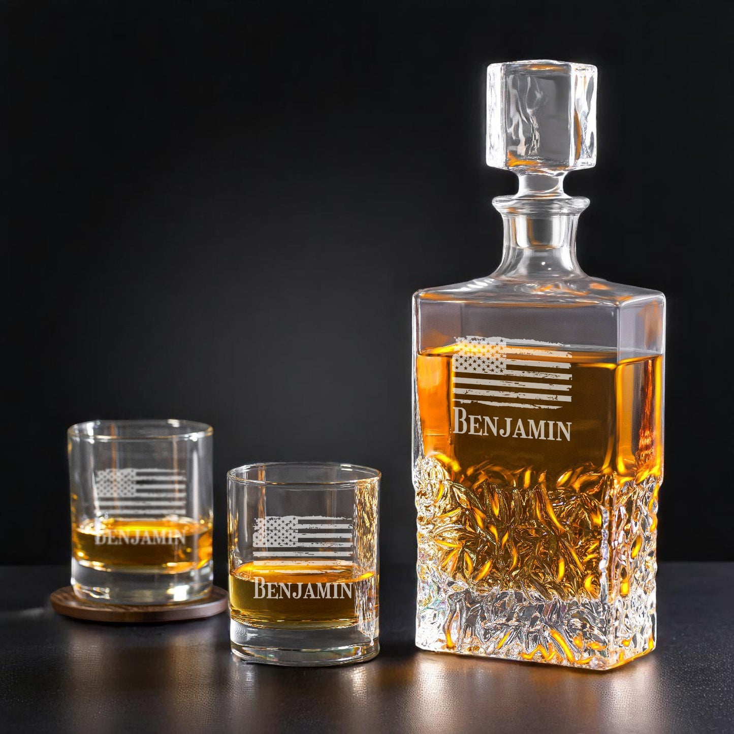 Patriotic Military Personalized Icy Whiskey Decanter with Glasses Gift Set