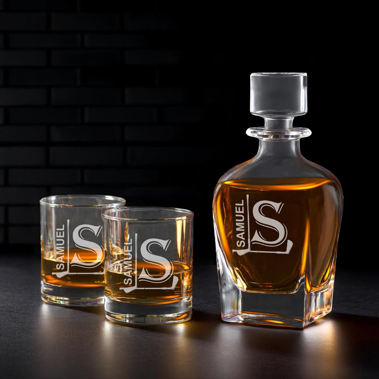 Golf Personalized Whiskey Decanter with Whiskey Rocks Glasses Set - 3pc