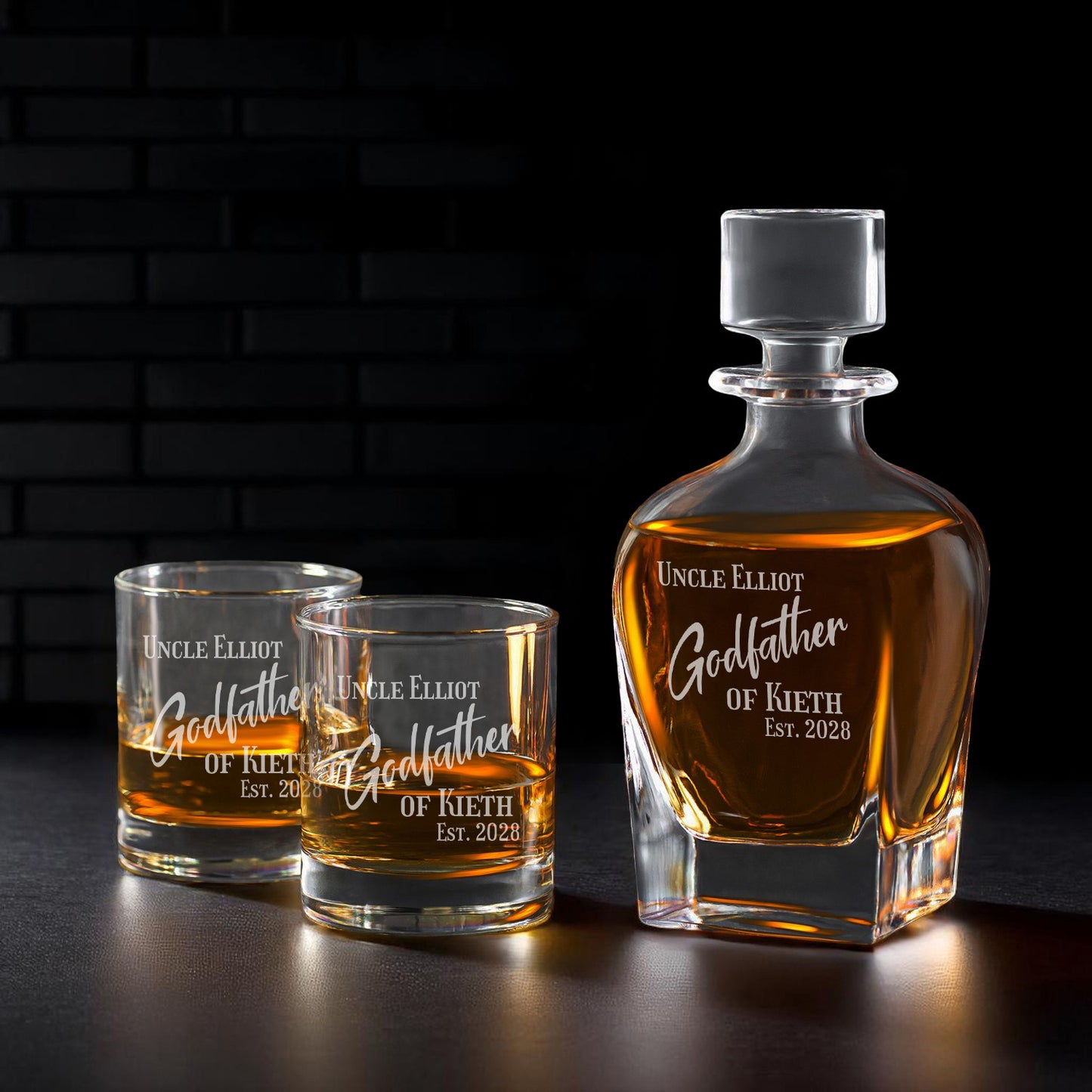 Godfather Personalized Whiskey Decanter with Whiskey Rocks Glasses Set - 3pc