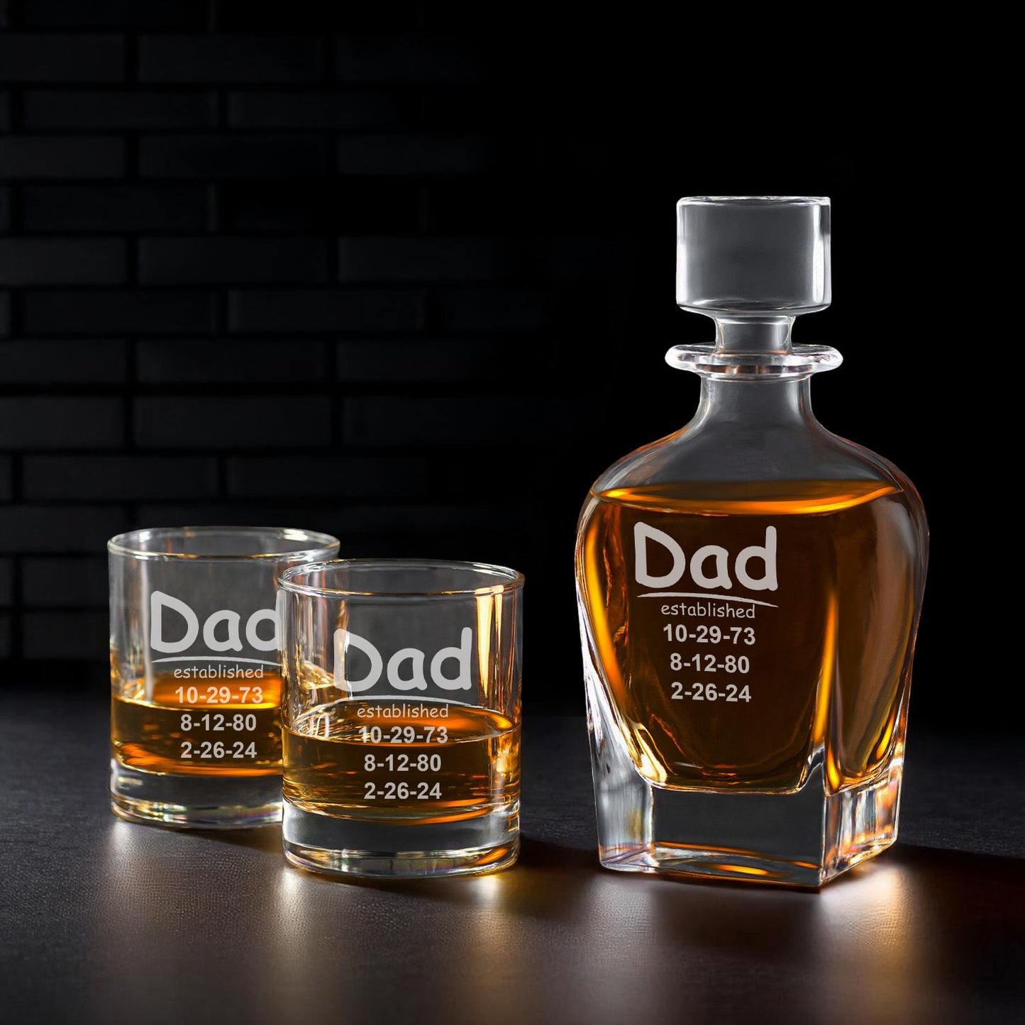 Dad Personalized Whiskey Decanter with Whiskey Rocks Glasses Set - 3pc