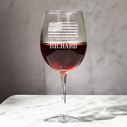 Patriotic Military Personalized Wine Glass
