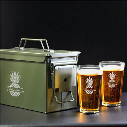 Pineapple Personalized 50 Caliber Ammo Box with Pint Glasses Set - 3pc