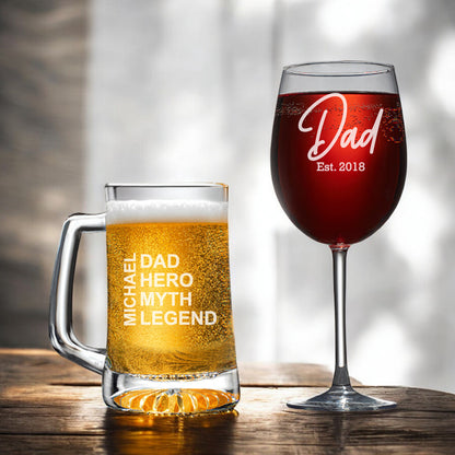 Dad Personalized Beer Mug and Wine Glass Gift Set