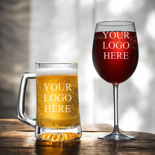 Custom Logo Personalized Beer Mug and Wine Glass Gift Set