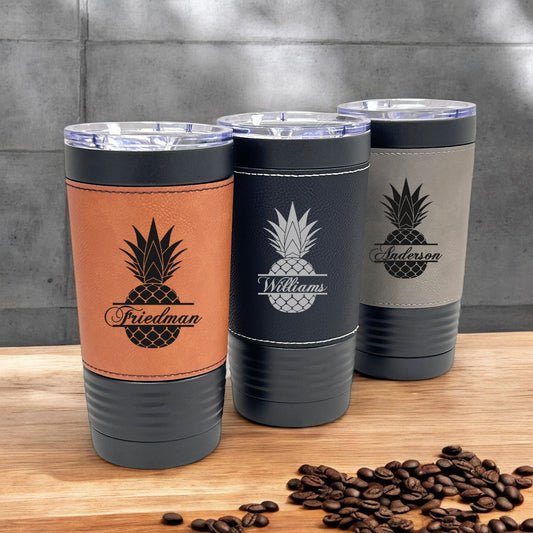 Pineapple Personalized Black 20 oz Leather Tumbler