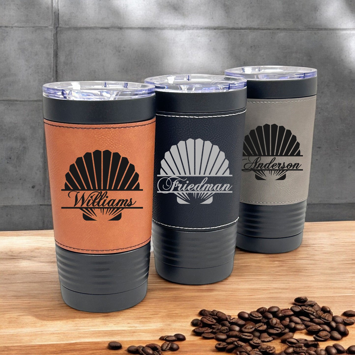 Seashell Personalized Black 20 oz Leather Tumbler