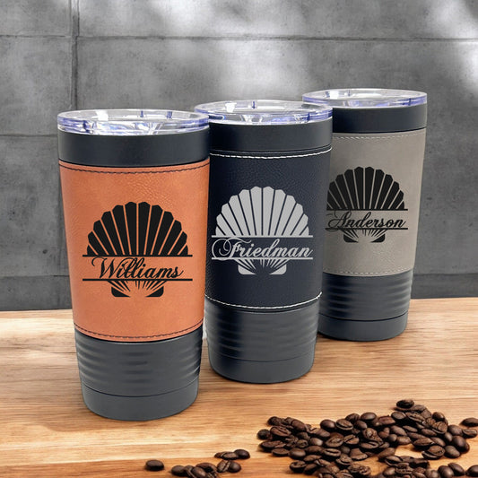 Seashell Personalized Black 20 oz Leather Tumbler