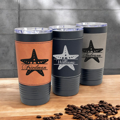 Starfish Personalized Black 20 oz Leather Tumbler