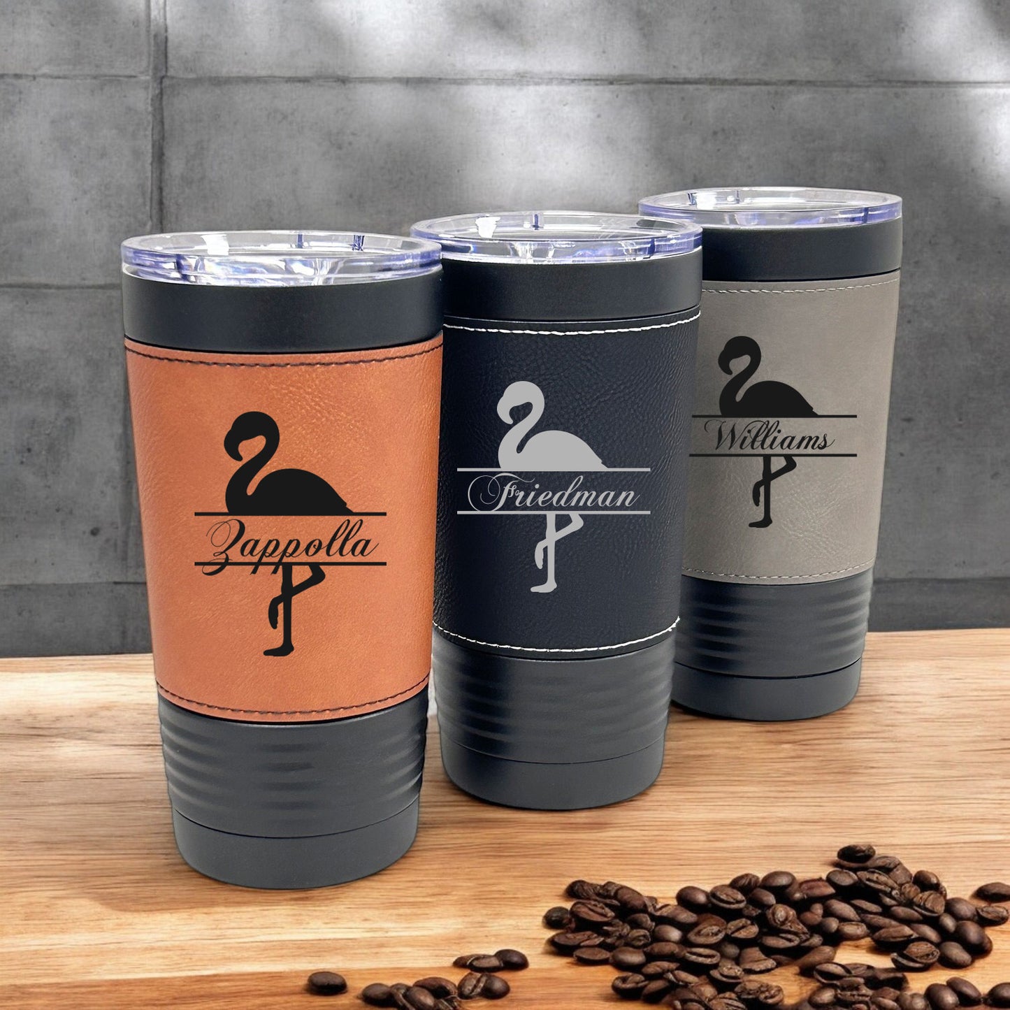 Flamingo Personalized Black 20 oz Leather Tumbler