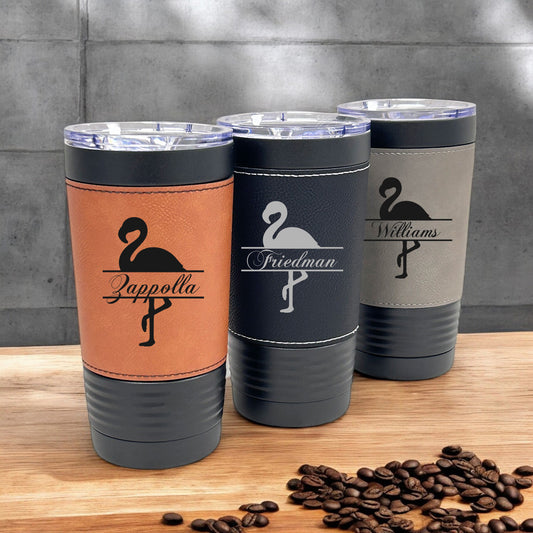 Flamingo Personalized Black 20 oz Leather Tumbler