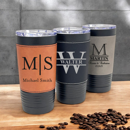 Monogram Personalized Black 20 oz Leather Tumbler