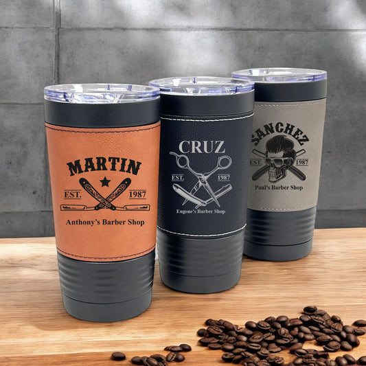 Barber Personalized Black 20 oz Leather Tumbler